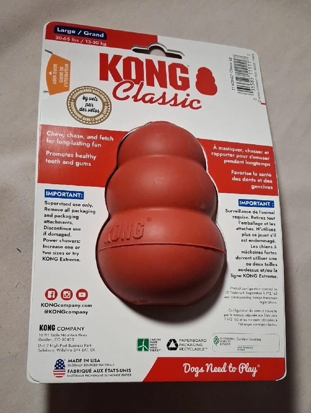 Kong Classic Durable Red Chew Toy For Dogs Large Average Chewer